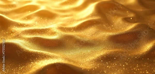 Fototapeta Shiny gold waves background with glitter particles. Abstract luxury metallic texture for design. Rich golden surface with soft light. Elegant and opulent material.