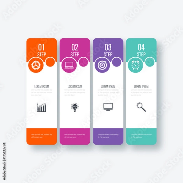 Fototapeta Business infographics template 4 steps with square