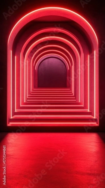 Fototapeta Neon-lit archways create a captivating hallway in a modern architectural setting