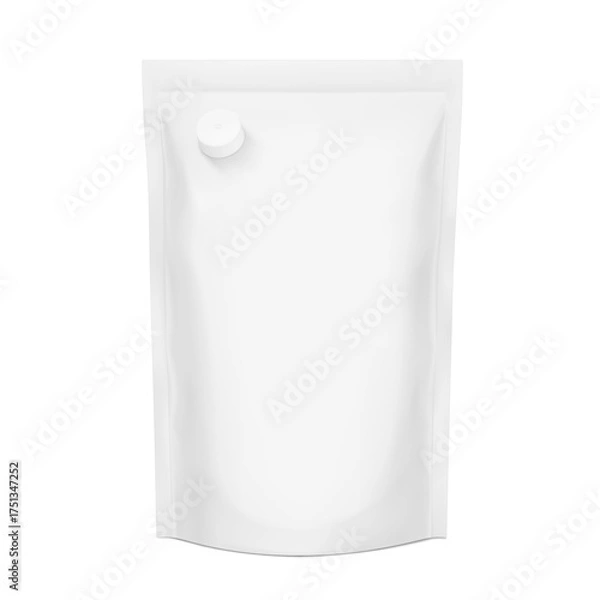 Fototapeta Realistic stand pouch bag with spout mockup. Vector illustration isolated on white background. Front view. Can be use for template your design, presentation, promo, ad. EPS10.