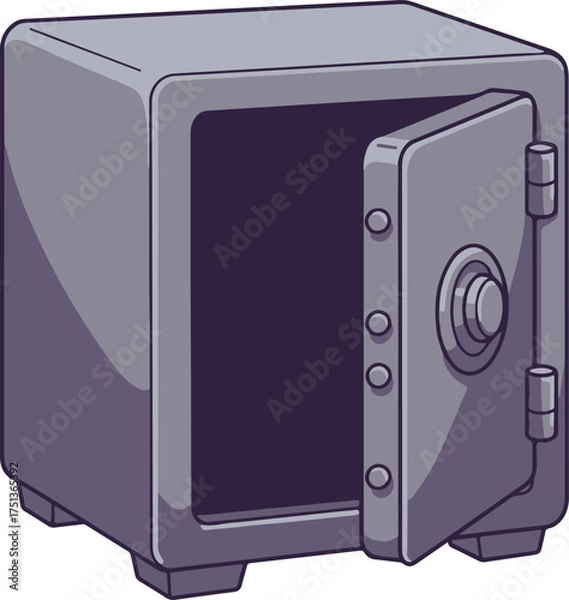 Obraz Small steel security safe with the door open, secure strong box cartoon vector illustration

