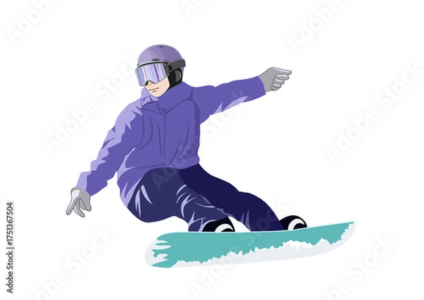 Fototapeta スノーボードで滑走する男性イラスト