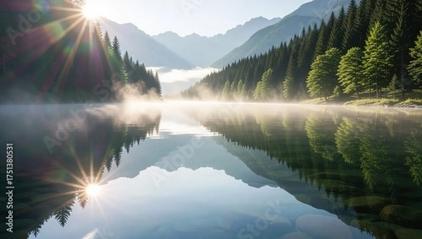 Obraz Serene Mountain Lake Reflection at Sunrise.