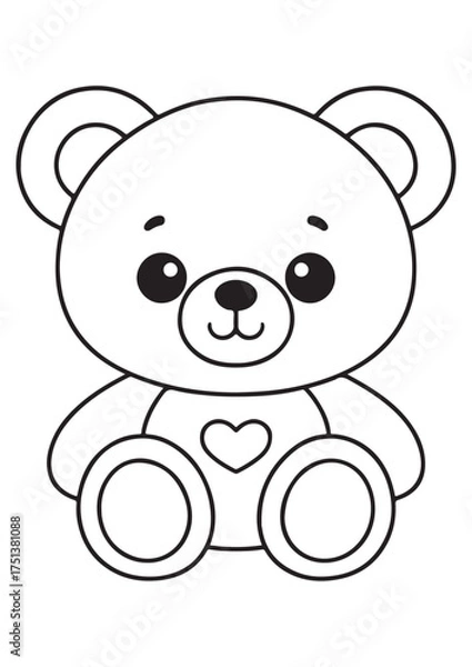 Obraz Cute bear coloring page.eps and print-ready. Lovely bear vector illustration in ISO size for kids’ fun, creativity, and educational coloring activities.