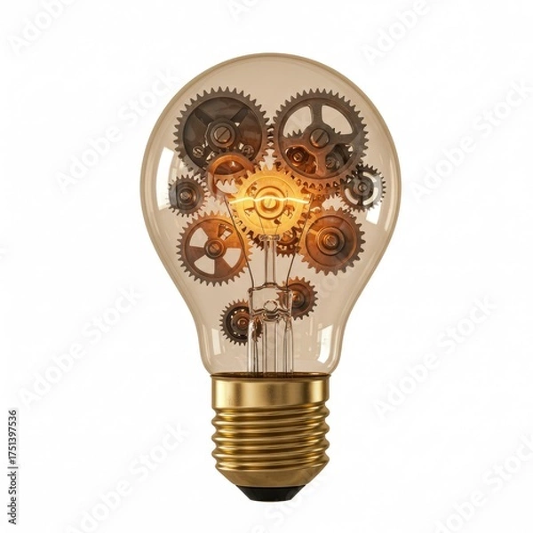 Fototapeta Illuminating Glass Bulb Filled With Intricate Clockwork Gears and Cogs Glowing Warmly With a Bright Filament Symbolizing Innovation and Mechanical