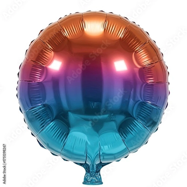Obraz Round holographic metallic foil balloon with a stunning gradient of warm copper orange transitioning into deep violet purple and finally a vibrant