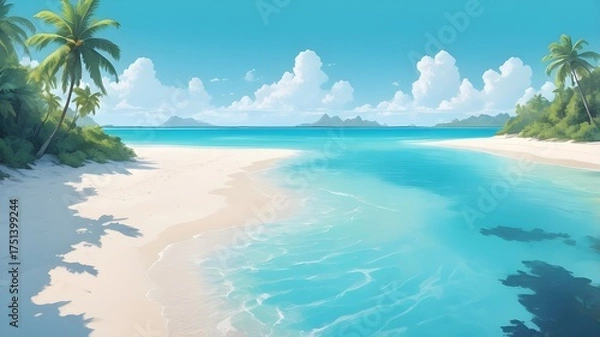 Fototapeta tropical beach with palm trees