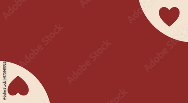 Fototapeta Minimal Valentine’s Day card with heart shapes and red background, modern love design for greeting and celebration theme