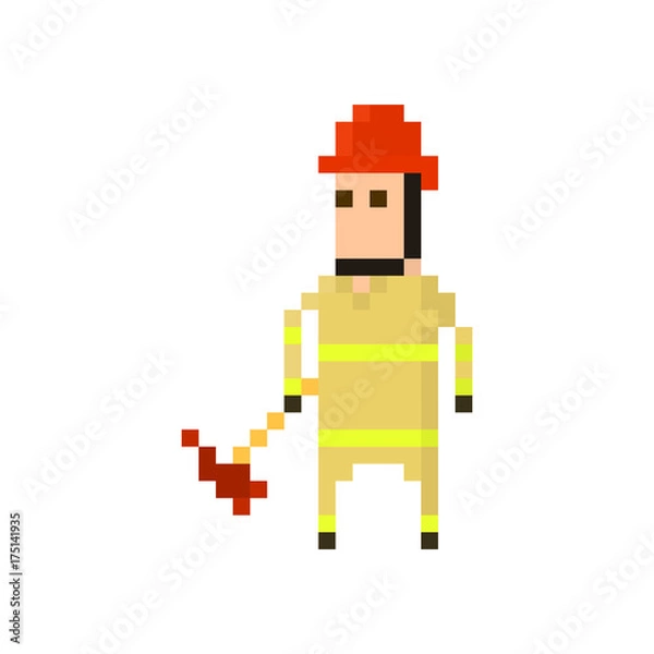 Fototapeta Pixel character firefighter for games and applications