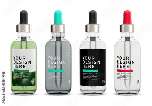 Fototapeta Transparent Dropper Serum Bottle Mockup PSD - Editable Label & Liquid