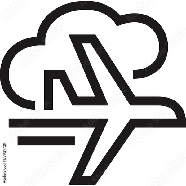 Obraz Airplane Flying Through Clouds Icon Simple Outline Graphic Black On Transparent Background Travel Transportation Concept Minimalist Design