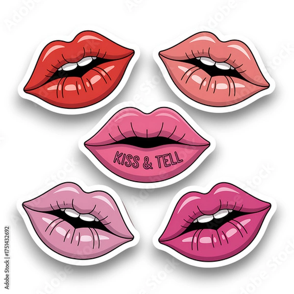 Fototapeta Lips sticker set isolated on transparent background