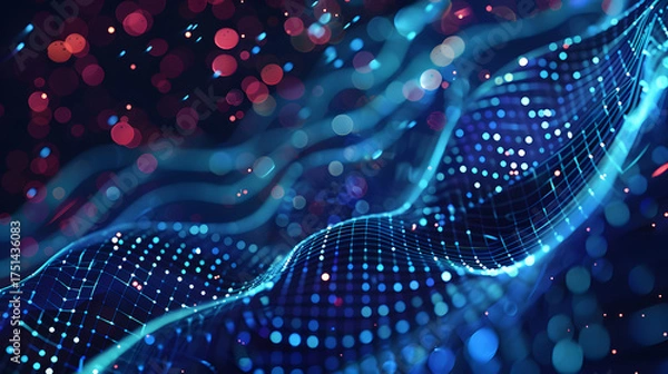 Obraz Abstract digital wave with glowing dots