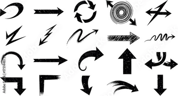 Fototapeta Dynamic Black Arrows Directional Vector Graphics Set for Design Projects