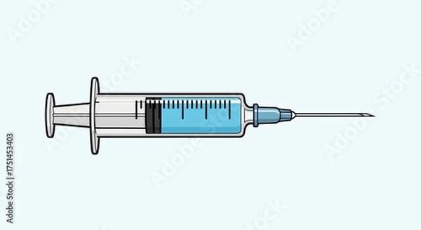 Obraz Medical syringe filled with blue liquid, ready for injection, representing health and treatment