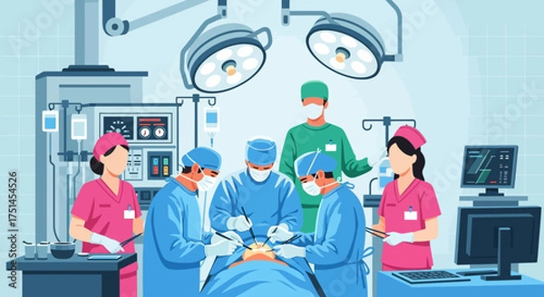 Obraz Surgical Team Performing Operation Illustration
