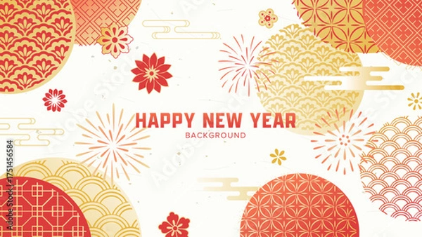 Obraz 中国文様と花の華やかな背景素材