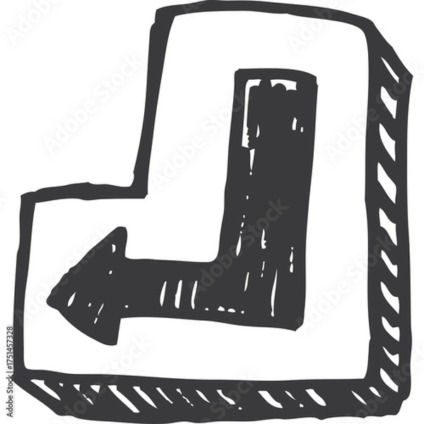 Fototapeta Hand Drawn Enter Key Icon with Arrow Symbol on Transparent Background in Sketchy Style