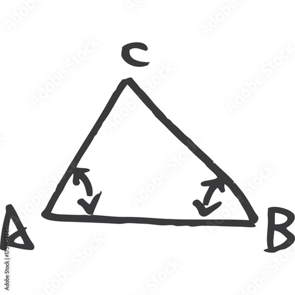 Fototapeta Hand Drawn Equilateral Triangle With Labeled Vertices A B And C And Angle Markings Demonstrating Equal Angles On Transparent Background