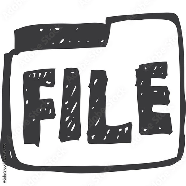 Fototapeta Hand Drawn File Icon Graphic With The Word File Written In Textured Block Letters On A Transparent Background