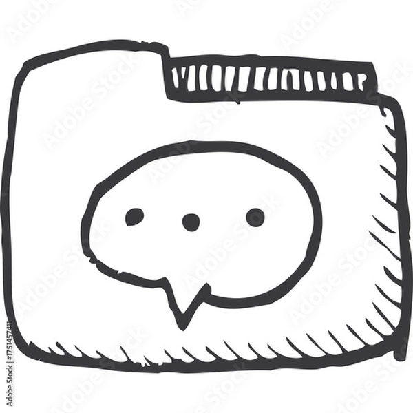 Fototapeta Hand Drawn Folder Icon With Speech Bubble Symbol Representing Communication And Information Storage On Transparent Background