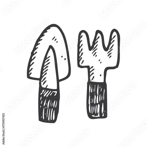 Fototapeta Hand Drawn Garden Tools Set Including A Trowel And A Hand Fork With Textured Handles On A Transparent Background