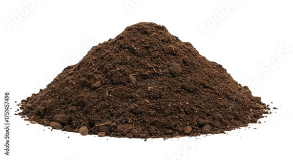 Fototapeta pile of dirt or soil isolated on white background, realistic artistic illustration showing earthy brown texture symbolizing nature, ground, and agriculture