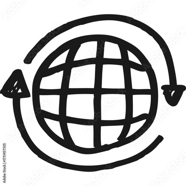 Fototapeta Hand Drawn Globe Icon With Circular Arrows Indicating Global Network And Connectivity On Transparent Background
