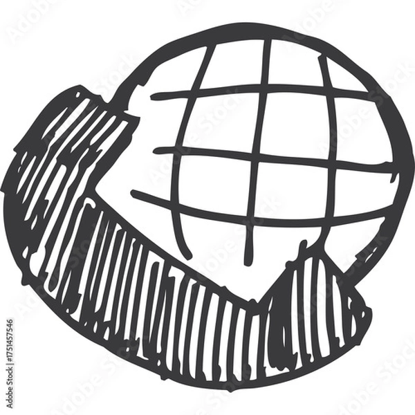 Fototapeta Hand Drawn Globe Icon with Circular Arrows Symbolizing Global Travel and Connectivity on Transparent Background