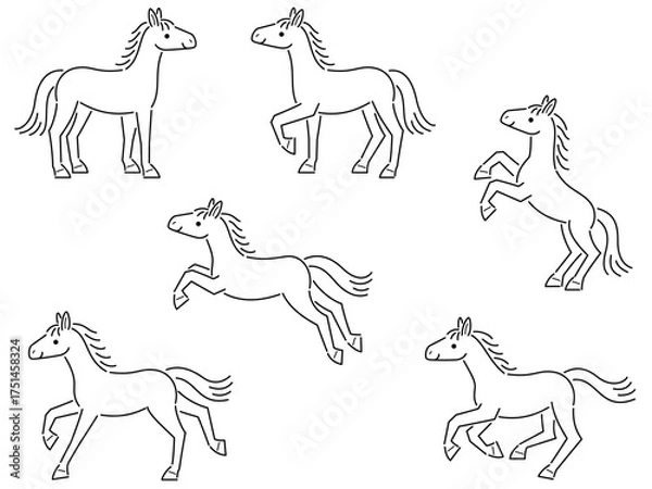 Fototapeta 馬の線画イラストセット