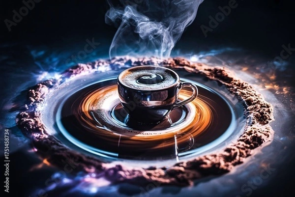 Obraz Coffee cup swirling steam galaxy rings cocoa dust space stars surreal fantasy background