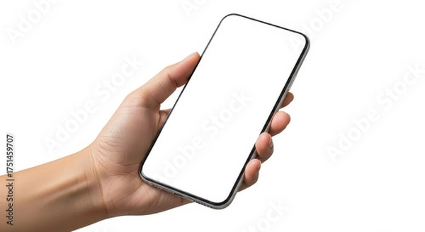 Fototapeta Holding a Modern Smartphone Device in Hand for Interaction