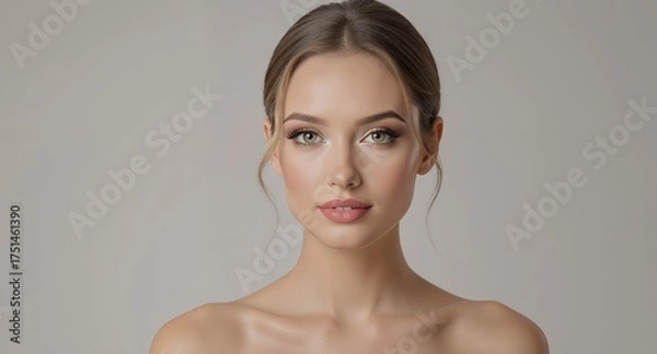 Obraz Portrait of a Beautiful Young Woman with Elegant Makeup and Soft Lighting