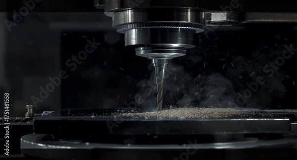 Fototapeta Precision Machining Process with Metal Shavings and Smoke