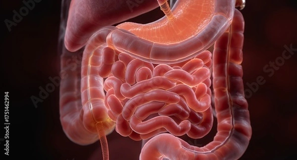 Fototapeta Realistic 3D Medical Illustration of the Digestive System with Intestines and Stomach