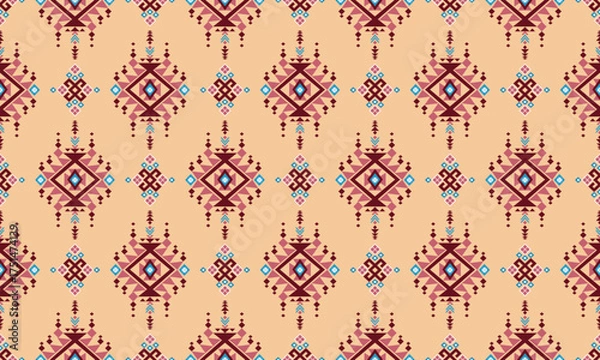 Obraz Muted Ethnic Geometric Ikat Seamless Pattern on Peach Background