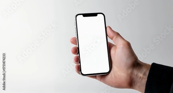 Fototapeta Smartphone Held Up with Blank White Screen for Mockup or App Display