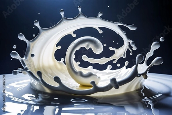 Obraz Milk splash spiral wave droplets curve motion dark surreal fantasy fluid background