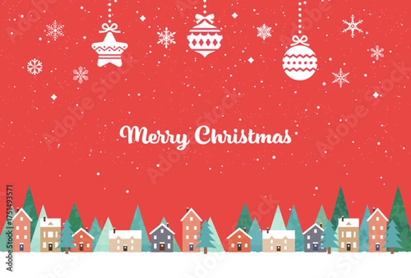 Fototapeta 冬の街並みのクリスマス背景イラスト