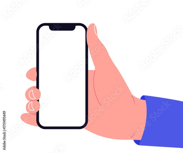 Fototapeta Male hand holding smartphone isolated on a white background