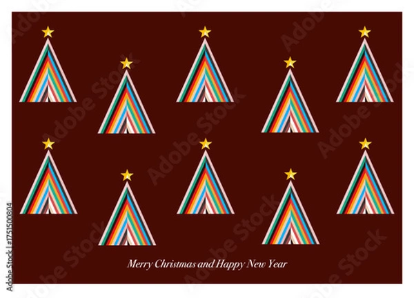 Fototapeta Geometric colorful Christmas tree on a dark red wine background 