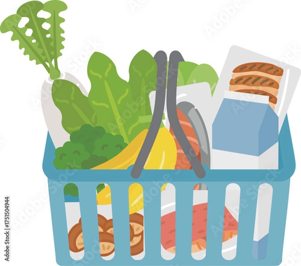 Obraz 家族のごはんを支える買い物かご — 健康で豊かな毎日