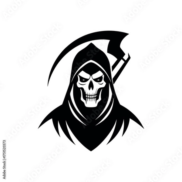 Fototapeta Grim reaper skull with scythe emblem