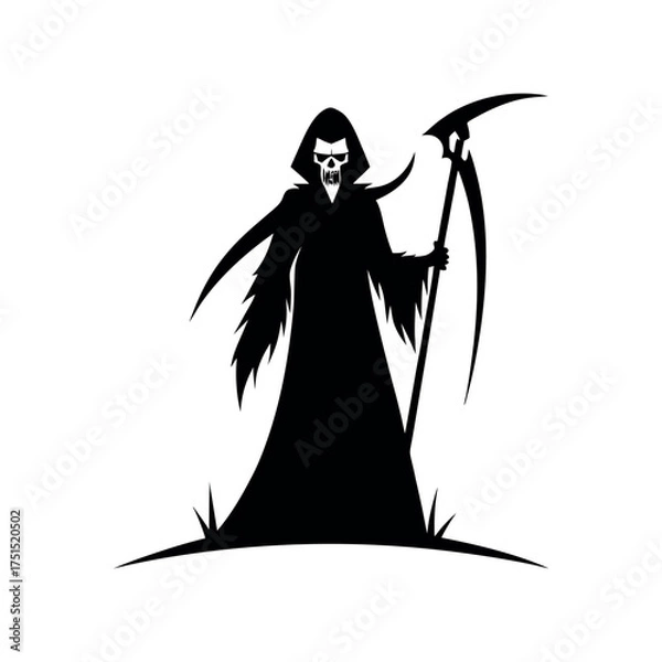 Fototapeta Grim reaper silhouette with scythe on white background