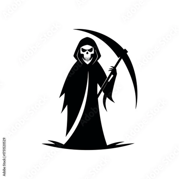 Fototapeta Grim reaper silhouette with scythe on white background