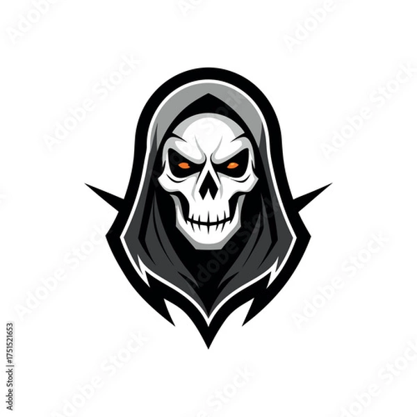 Obraz Grim reaper skull with fiery red eyes and hood