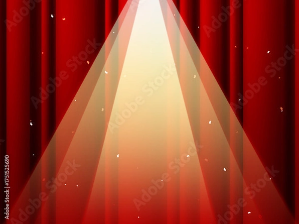 Fototapeta スポットライト 舞台幕 緞帳 赤い幕 背景 イラスト素材 赤