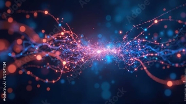 Fototapeta Abstract Digital Network Connections with Bright Pink and Blue Lights in Futuristic Style