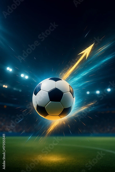 Fototapeta Dynamic Soccer Ball Shooting Upward with Glowing Arrow