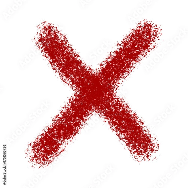 Fototapeta Red Cross X Mark with Distressed Texture Error Rejection Cancellation Symbol Isolated on Transparent Design Resource